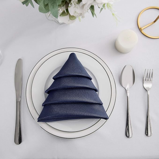 50pcs Polyester Cloth Napkins - 17 x 17 inch Navy Dinner Washable Napkins with Hemmed Edges for Restaurant/Wedding/Hotel(50,Navy) - Image 4