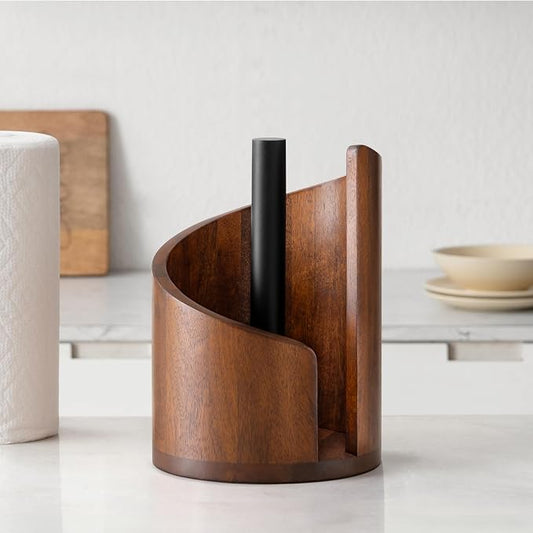 Anji Mountain Wooden Paper Towel Holder with Metal Holder, Holder Stand for Kitchen Roll Organizer & Kitchen Dining Table Home Décor, Countertop Fits Jumbo & Mega Rolls - Walnut/Black, Classic by AnjiMountain