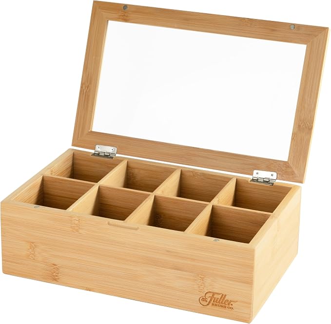 Fuller Bamboo Tea Box Organizer with 8 Compartments – Natural Bamboo Tea Storage Case with Clear Acrylic Lid – Elegant Fuller Tea Caddy for Tea Bags, Coffee Pods, Spices & More – Home & Office - Image 2