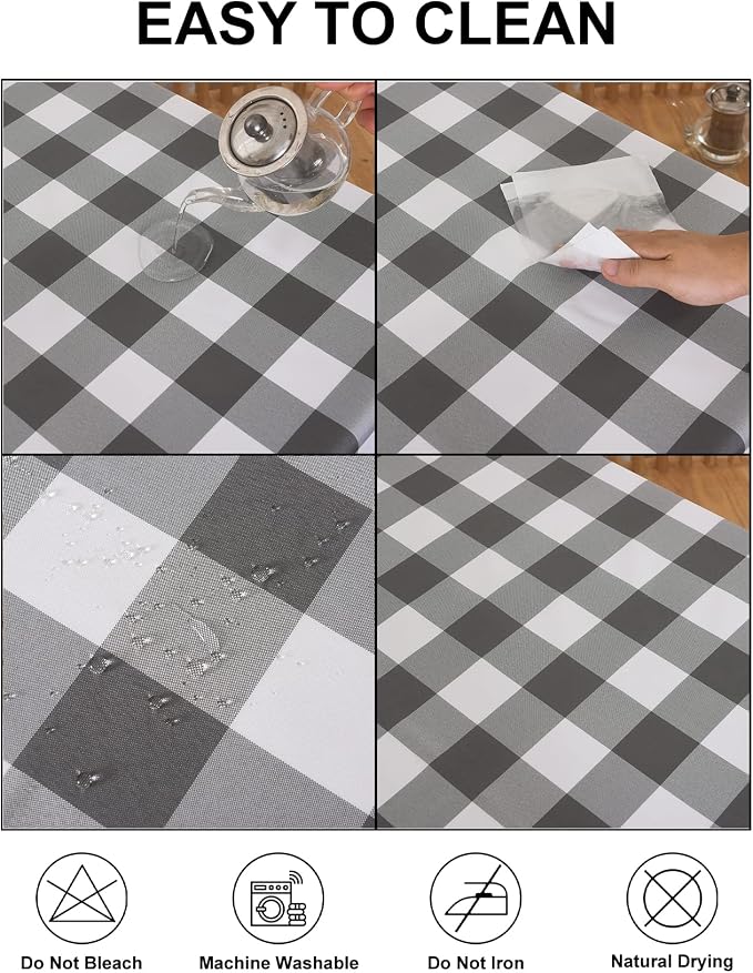 Cupuamon 2 Pack Waterproof Polyester Fabic Rectangle Checkered Tablecloth，60x102 Outdoor Table Cloth，Oil Stain Prevention Table Cloth for Pinics and Parties（Gary and White） - Image 3