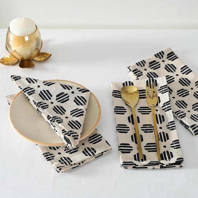 Cotton Cloth Napkins Natural Reusable Fall Dinner Napkins Reusable Machine Washable Fabric for Events, Gift, Home Decor - Black & Off White,18x18 Inches - (Pack of 12) - Image 4