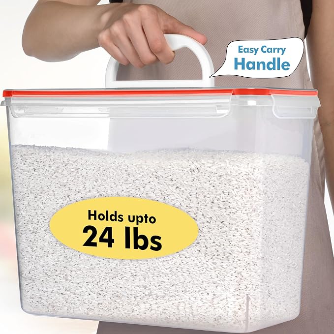 Shazo 2 PC (11L | 372 oz) Flour Sugar Storage Containers with Easy Carry Handle - Plastic Extra Large Food Storage Containers with Lids for Rice Cereal, BPA Free & Airtight Kitchen Pantry Organization - Image 2