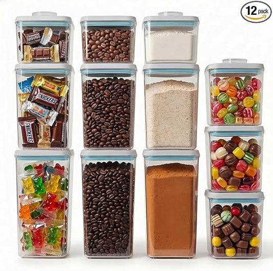 12 Pcs Pop Airtight Food Storage Containers with Lids Stackable Containers for Kitchen Pantry Organization Ideal for Cereal Snacks Flour Sugar Coffee and Spaghetti, 3.4Qt, 2.8Qt, 2.1Qt, 1.2Qt by Unknown