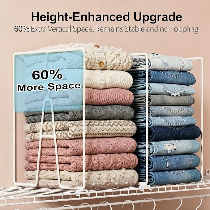Wire Shelf Dividers for Closet: 16" Tall x 12" Deep (Taller) 6 Pack | Wire Shelves Organizer for Closet - Adjustable Purse Organizer for Clothes, Sweater, Towels Jeans - Metal Pantry Separators - Image 4