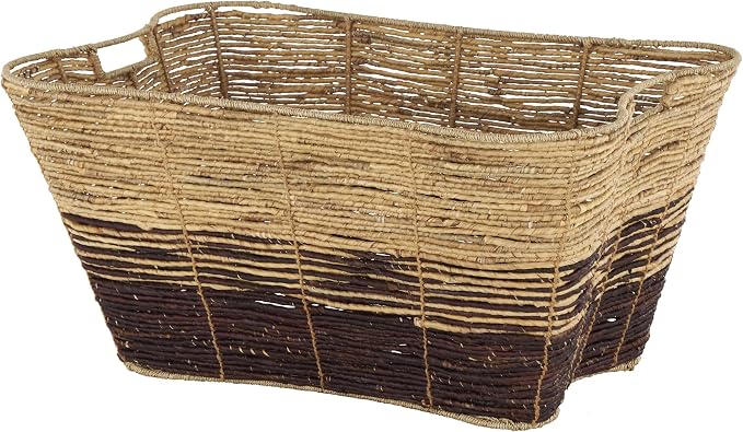 Deco 79 Seagrass Handmade Decorative and Functional Storage Basket Oversized Color Block Basket Organizer with Slot Handles, Basket for Storage 30" x 20" x 15", Brown by Deco79