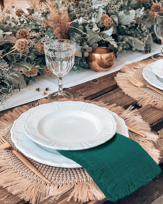36 Pack Teal Cotton Linen Napkins 16 x 16 Inch Teal Napkins Cloth Handmade with Fringe Soft Cloth Napkin Washable Rustic Dinner Napkin for Wedding Party Dinner Table - Image 5