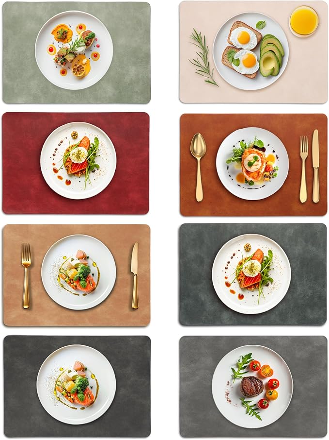 UnivoColors Placemats,Heat Resistant Placemats Set of 8 Washable 12 x 17 Inch,Waterproof Table Mats,Wipeable Pu Place Mats for Kitchen,Dining Room.(8 Combinations) by UnivoColors