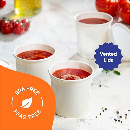 [16 oz. - 50 Sets] Paper Food Container with Lid, Insulated Food Cups with Vented Lids - Hot or Cold To Go Soup Cup, for Soups, Ice Cream and Yogurt - Eco-Friendly - White | Insulated Food Cups with Vented Lids, Hot or Cold To Go Soup Cup for Soups Ice... - Image 4