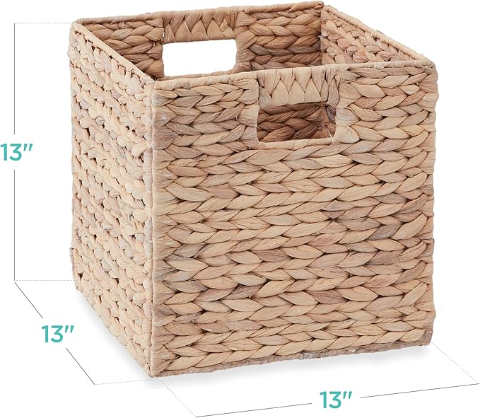 Best Choice Products 13x13in Pack of 5 Cube Storage Baskets, Water Hyacinth Multipurpose Collapsible Organizers, Handwoven Laundry Totes for Laundry, Living Room, Kids Room & Nursery - White - Image 2