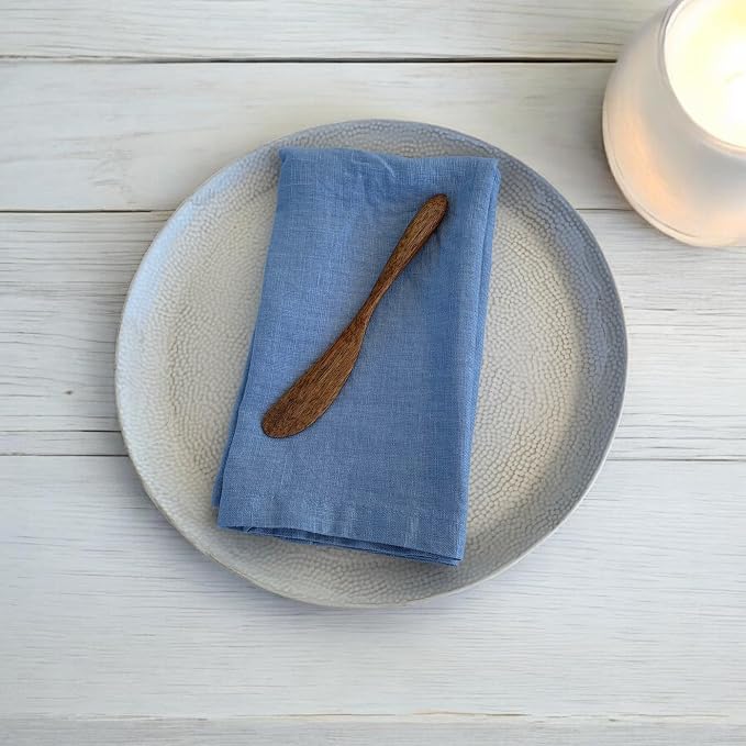 Linen Napkins –100% French Flax – Stonewashed Pure Linen Cloth Napkins - Size 18 Inch x 18 Inch – Set of 4 (Dusty Pastel Blue) - Image 2