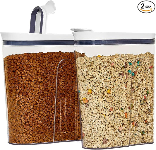 Felli Cereal Container Storage Airtight Holds 32 oz Family Size Breakfast Box with Flip Top Lid, Stackable Acrylic Dry Food Dispenser, Protein Granola Oats Grains, Crunch Keeper (Large 4.1Qt - 2pk) by Felli