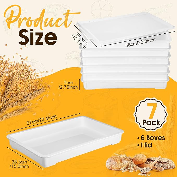 Tioncy 6 Pack White Pizza Dough Proofing Box Tray with Lid 22.44" x 15" x 2.8" Stackable Dough Proofing Containers for Pizza Bread Resistance to Impact Temperature Changes Commercial Family Use - Image 2