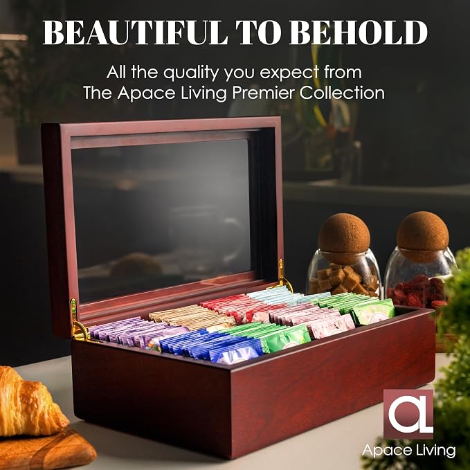 Tea Box - Luxury Wooden Tea Bag Organizer from The Apace Premier Collection - 8 Compartment Tea Storage Chest Container - Elegantly Handmade w/Scratch Resistant Window - Image 5