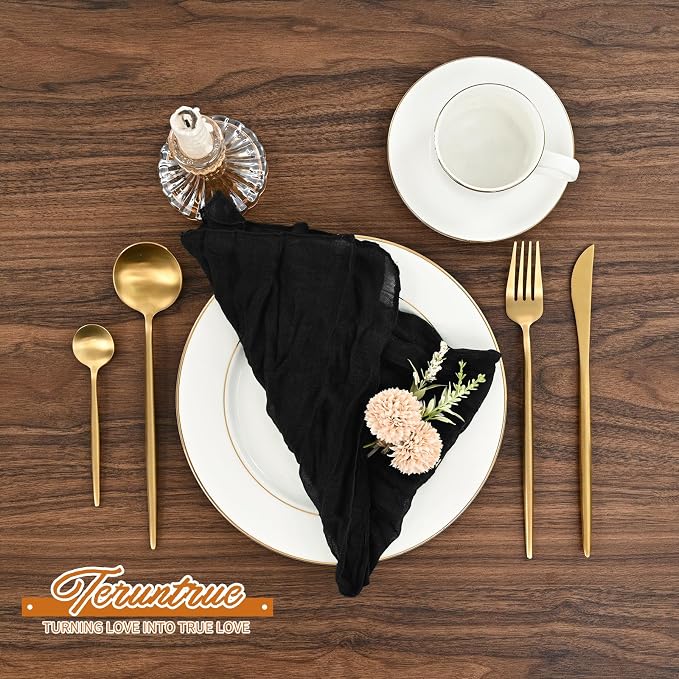 84 Packs Black Cheese Cloth Napkins 20 x 20 Inch Gauze Wrinkled Dinner Napkins, Rustic Boho Napkins Cloth Napkin for Wedding Party Event Dinner Table Decoration - Image 4