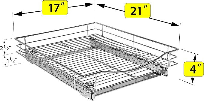 LYNK PROFESSIONAL® Pull Out Cabinet Organizer, 17" x 21" Slide Out Cabinet Organizer Pull Out Drawer – Pull Out Shelves for Kitchen Cabinets – Under Sink Organizers - Lifetime Ltd. Warranty, Chrome - Image 5