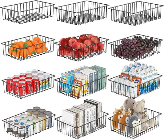 Simple Trending 12 Pack Extra Large Wire Storage Baskets, Black | Pantry Organization for Cabinets, Metal Basket Kitchen, Garage by SimpleTrending