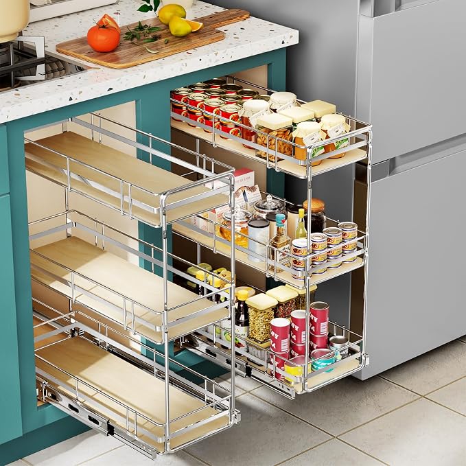 Pull Out Spice Rack Cabinet Organizer 7" W x 20½" D, 3 Tier Heavy Duty Slide Out Wood Shelf for Narrow Cabinet, Pull Out Storage for Kitchen - Image 6