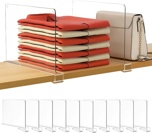HBlife 10 Pack Clear Shelf Dividers, Vertical Purse Organizer for Closet Perfect for Sweater, Shirts, Handbags in Bedroom and Kitchen, Adjustable Acrylic Bookshelf for Organization by HBlife