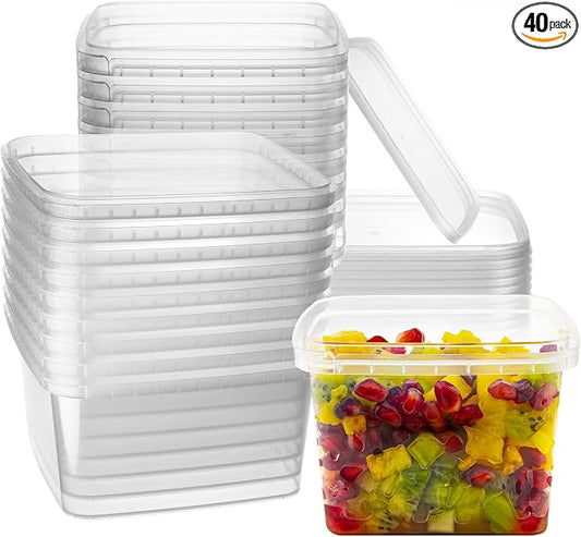 40 Pack Square Clear Deli Containers with Lids Disposable BPA Free Square Plastic Food Storage Containers with Lids Airtight for Meal Prep Take Out Kitchen (16 oz) by NYHI
