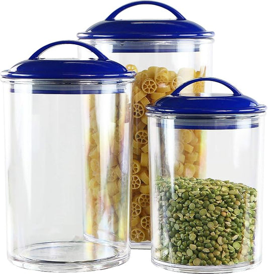 Food Storage Containers, BPA Free Airtight Canisters for Cereal, Pasta, Sugar, Coffee, Flour, Cookies, Loose Tea, for Kitchen Organization, Set of 3 by Reston Lloyd, Indigo by RestonLloyd