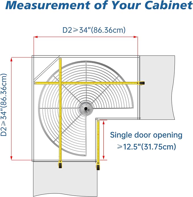 Kidney Shape 32" Corner Cabinet Lazy Susan, Replacement Shelves | Chrome-Plated Steel Wire, 270° Dual-Shelf Rotation, Adjustable Geight, Fits 32"+ Corner Cabinets, Heavy-Duty Kitchen Storage - Image 4