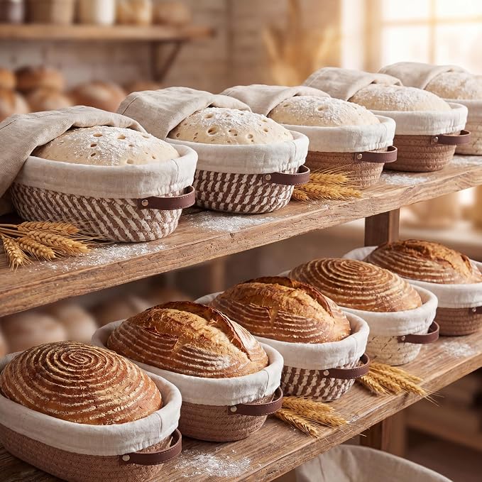 Gisafai 12 Set Banneton Bread Proofing Baskets Bulk 10 Inch Oval Cotton Rope Artisan Sourdough Bread Banneton Dough Proofing Bowls with Cloth Liners and Covers for Homemade Baking Bakery - Image 6