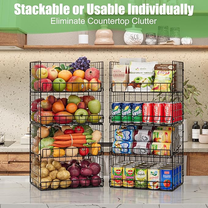 JKsmart 8-Tier XXL Stackable Wire Basket, Pantry Organizers and Storage | Stackable Storage Bins with Dividers & Handles for Pantry Kitchen & Snacks Fruits Veggies & Can Organizer - Image 4