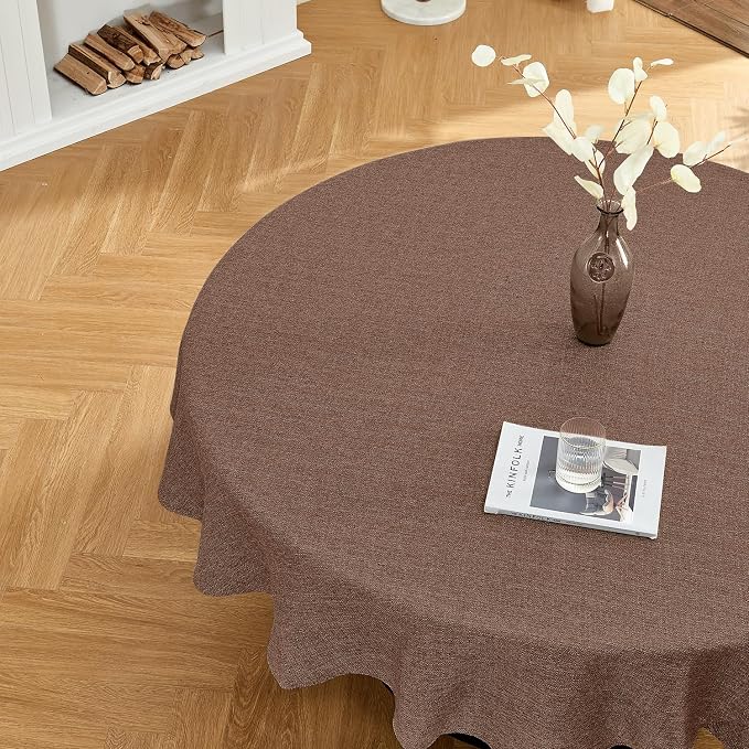 BALCONY & FALCON Rectangle Table Cloth Waterproof Brown 70" | Round Washable Wrinkle Resistant Table Cloth Linen Fabric Tablecloths for Dining Party Kitchen Wedding and Outdoor Use by BALCONYFALCON