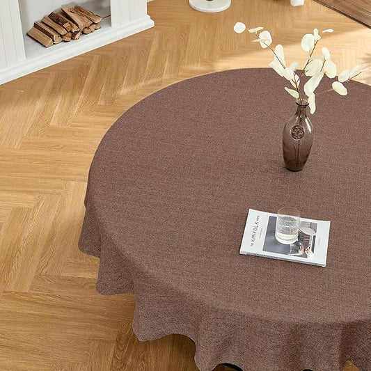 BALCONY & FALCON Rectangle Table Cloth Waterproof Brown 107" | Round Washable Wrinkle Resistant Table Cloth Linen Fabric Tablecloths for Dining Party Kitchen Wedding and Outdoor Use by BALCONYFALCON