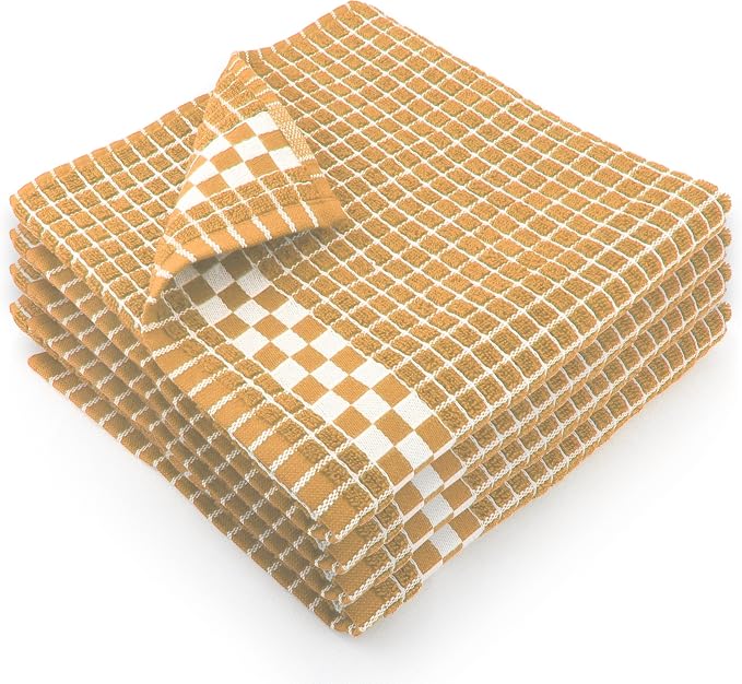 Fecido Classic Dark Kitchen Dish Towels with Hanging Loop - Heavy Duty Absorbent Dish Clothes - European Made 100% Cotton Tea Towels - Set of 4, Beige by Fecido