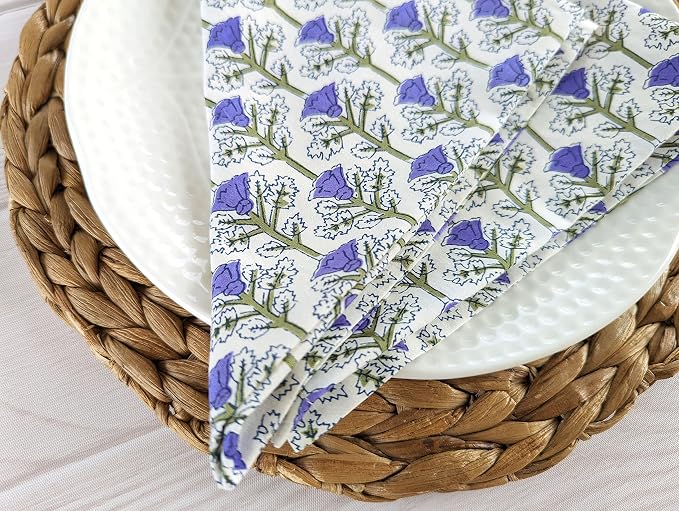Washable Cotton Print Napkins 18x18 inches - Cloth Dinner Napkins Set of 6 - Everyday Use or Dinner Party and Events - Purple and White Indian Block Printed Soft Fabric by Craftbot - Image 4