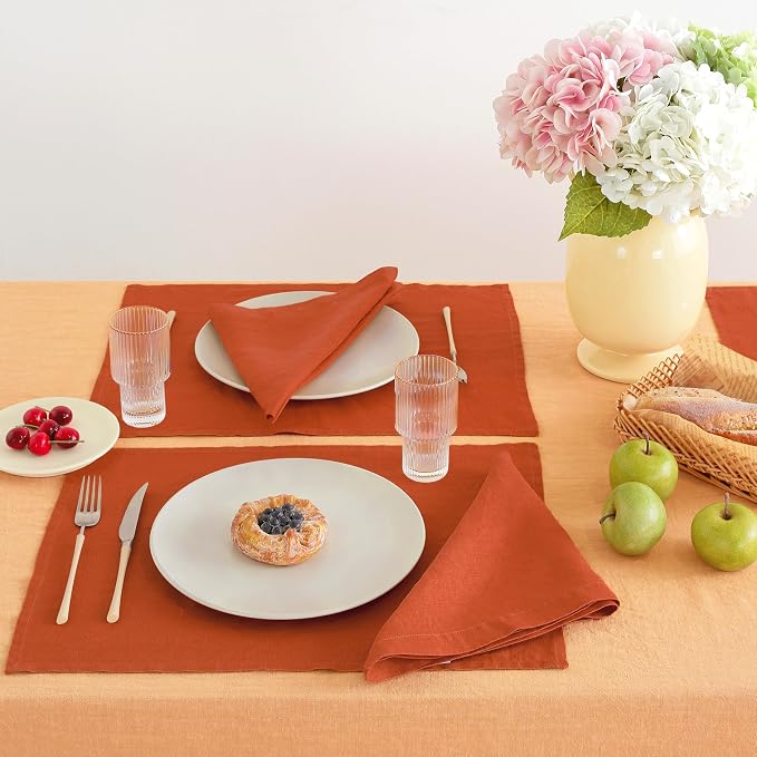 Linen Placemats 14x19Inch Set of 4,100% Linen Placemats Natural Rustic Tablemats for Easter,Mother's Day,Summer,Handcrafted from European Flax(Rust) - Image 3