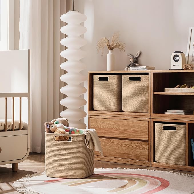UBBCARE Set of 4 Storage Basket-11 X 10.5 X 10.5 In, Cotton Rope Basket for Shelves, Toys, Book, Cube Storage Bins with Handles, Woven Storage Baskets for Organizing, Brown - Image 5
