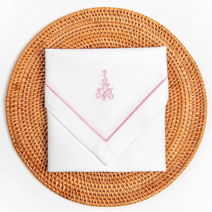 Hofdeco Premium Christams Coastal Cotton Cloth Napkins Set of 4, 20"x20" Washable Dinner Napkins for Holiday, Events, Parties, Blush Pink Embroidered Christmas Tree - Image 6