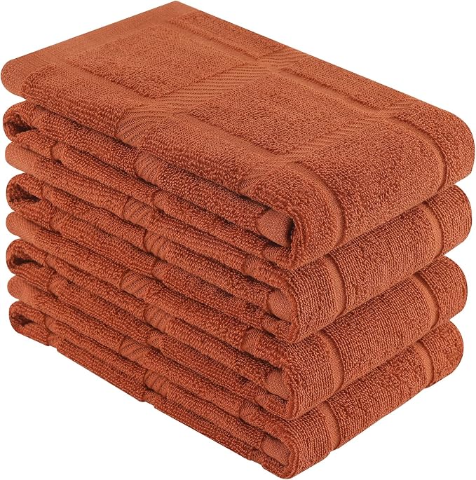 Homaxy 100% Cotton Kitchen Towels 18"x28", 4 Pack Dish Towels, Rust | Large 380 GSM Soft and Absorbent Kitchen Hand Towels with Terry Grid Design, Utility Tea Towel Set with Hanging Loop by Homaxy