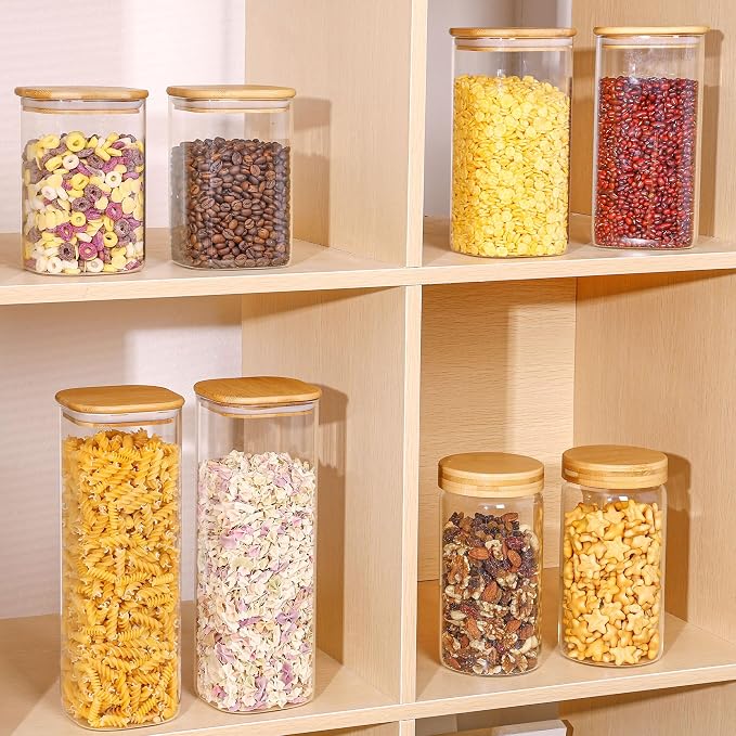 Vtopmart 81oz Glass Food Storage Containers, Set of 3 Large Food Jars with Airtight Bamboo Wooden Lids for Pasta, Flour, Sugar, Glass Canisters for Kitchen, Pantry Organization and Storage, BPA Free - Image 5