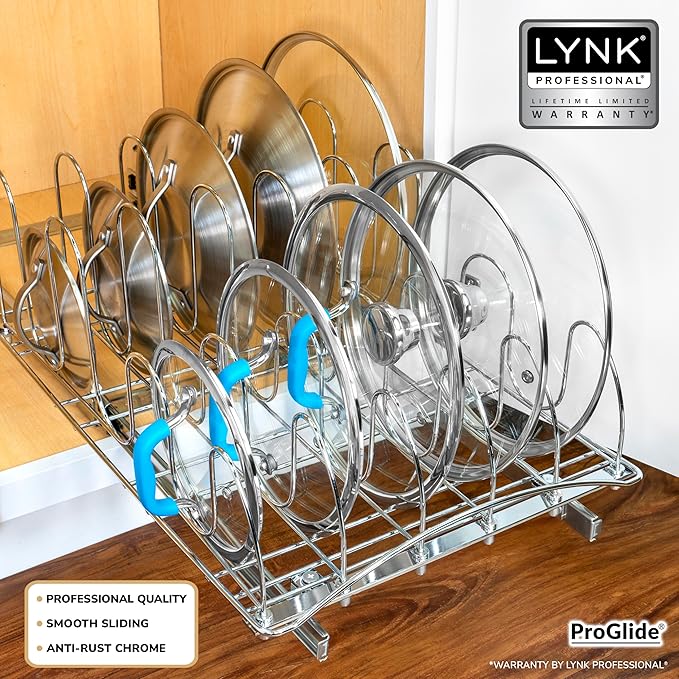 LYNK PROFESSIONAL® Pull Out Pot and Pan Lid Organizer Inside Cabinet - Lifetime Ltd. Warranty – Cookie Sheet Organizer for Cabinet – Slide Out Baking Sheet Organizer - 14W x 21D, Extra-Large, Chrome - Image 2