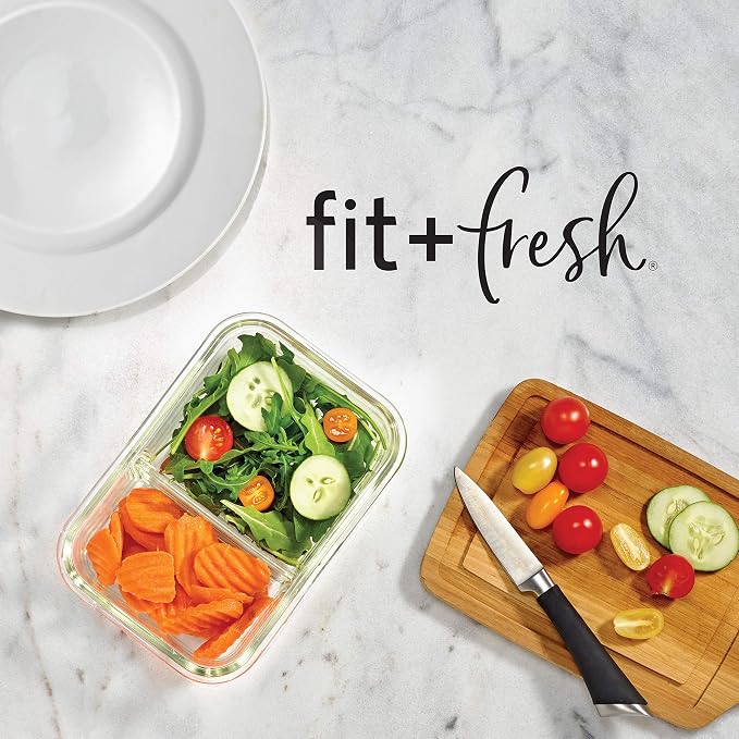Fit & Fresh Divided, 5-Pack, Two Compartments, Set of 5 Containers with Locking Lids, Glass Storage, Meal Prep Containers with Airtight Seal, 27 oz. - Image 5