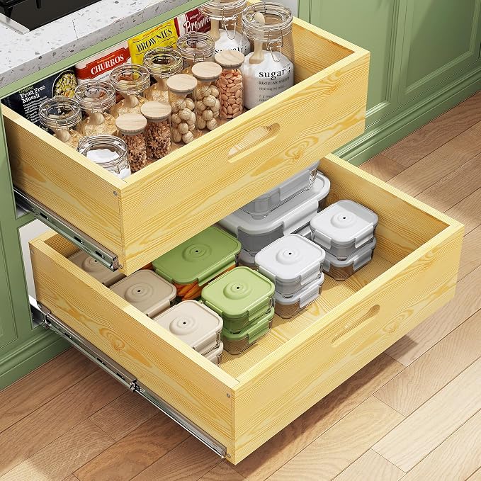 Pull Out Cabinet Organizer, Soft Close Slide Out Solid Wooden Drawers(21"W X 21"D x 6.2''H), Heavy Duty Full-extension Roll Out Shelves for Kitchen Cabinets,Pantry & Closet Organizers and Storage by Kitstorack