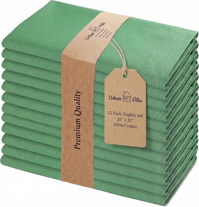 Urban Villa Cloth Napkins Cotton 20x20 (Set of 12) Geen by CottonTrends