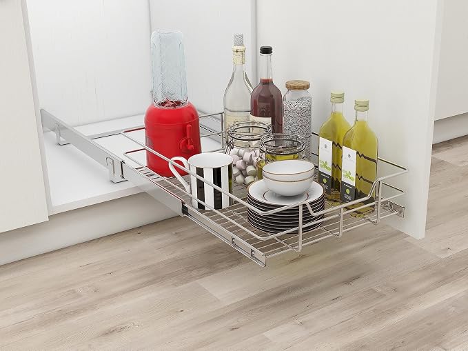 Pull Out Cabinet Organizer 15" W X 17" D, Chromed, Full Slide Out Drawers | For Kitchen Organizers and Storage, Pull Out Drawers For Cabinets Capacity Heavy Duty Caddy, Cabinet Shelves, Bathroom Pantry - Image 7