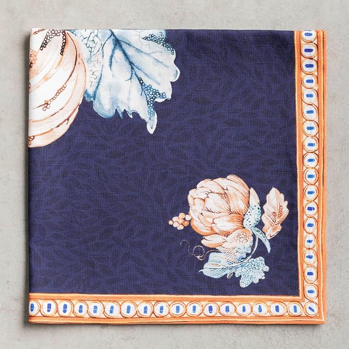 Maison d' Hermine Cloth Napkins Set of 4 Reusable 100% Cotton (20" x 20") | Everyday Square Napkins Cloth Washable Dinner Wedding Restaurant Hotel Kitchen Thanksgiving Christmas - Pumpkin Blues - Image 8