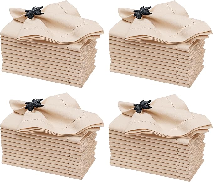 ALPHA Living HOME Linen Cloth Napkins Set of 48, 18x18 Inches Flax Cotton Dinner Napkins, Natural Fabric with Hemstitched Mitered Corners, Reusable & Machine Washable for Wedding, Party & Table Decor by ALPHALivingHOME