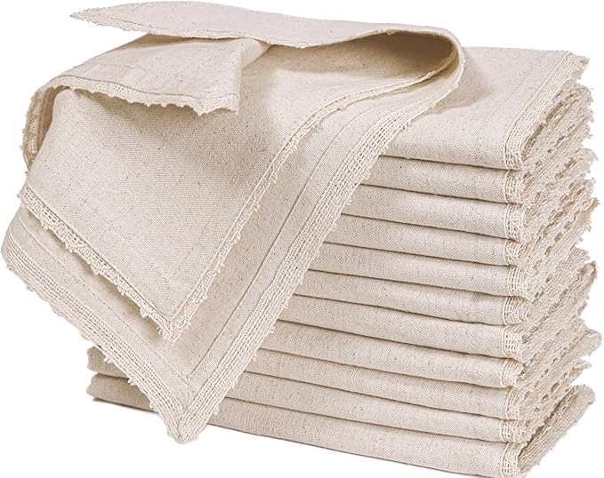 Bedding Craft Cloth Dinner Napkins Linen Flax Cotton 18x18 Set of 12 – Natural with Lace & Mitered Corners – Machine Washable Reusable Fabric Napkins for Weddings, Parties & Table Decorations by BeddingCraft
