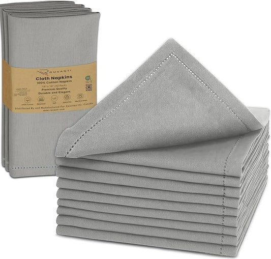 Ruvanti Cloth Napkins Set of 12, 100% Cotton High GSM 18x18 Inches, Hem Stitched Corners, Soft, Washable, Highly Durable & Absorbent, Perfect for Parties, Christmas, Thanksgiving Dinners – Wild Dove by Ruvanti