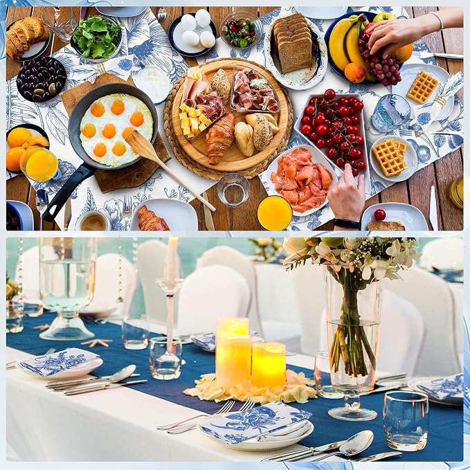 Kochorie 24 Pieces Blue Floral Cloth Napkins, 18 x 18 Inch Reusable Soft Fabric Napkins, Washable Flower Dinner Cocktail Napkin for Spring Summer Tea Party Holiday Home Kitchen Wedding Restaurant - Image 5