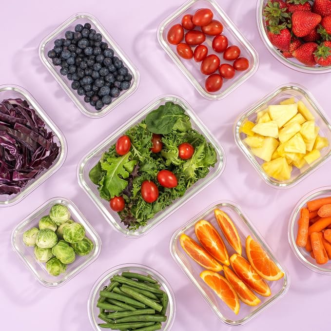 JoyJolt 24pc Borosilicate Glass Storage Containers with Lids | 12 Airtight/Freezer Safe Food Storage Containers for Pantry and Kitchen | Meal Prep Container for Lunch | Glass Tupperware Set - Image 8
