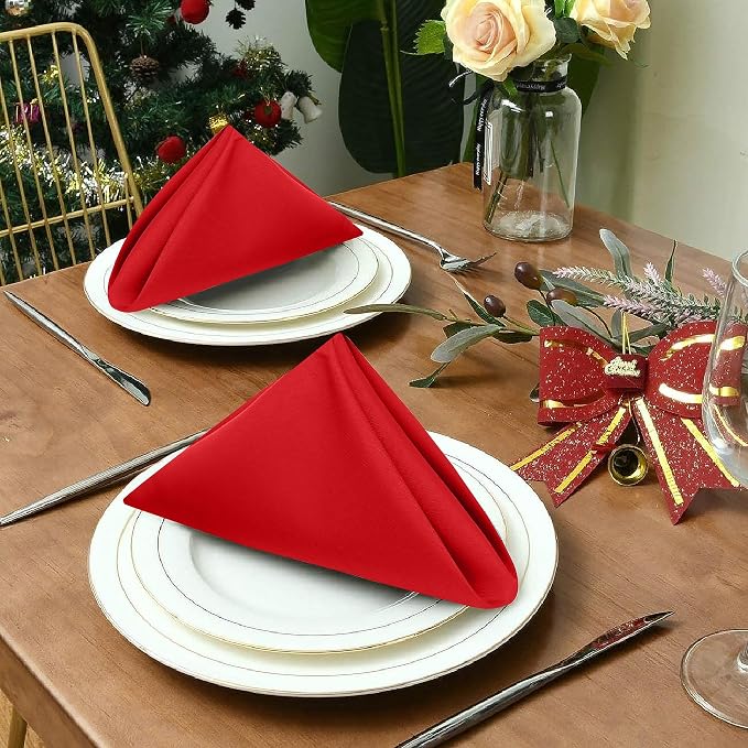 Ruvanti Cloth Napkins Set of 6, 18x18 Inches Napkins Cloth Washable, Soft, Durable, Absorbent, Cotton Blend. Table Dinner Napkins Cloth for Hotel, Weddings, Dinner, Christmas Parties - Red - Image 6