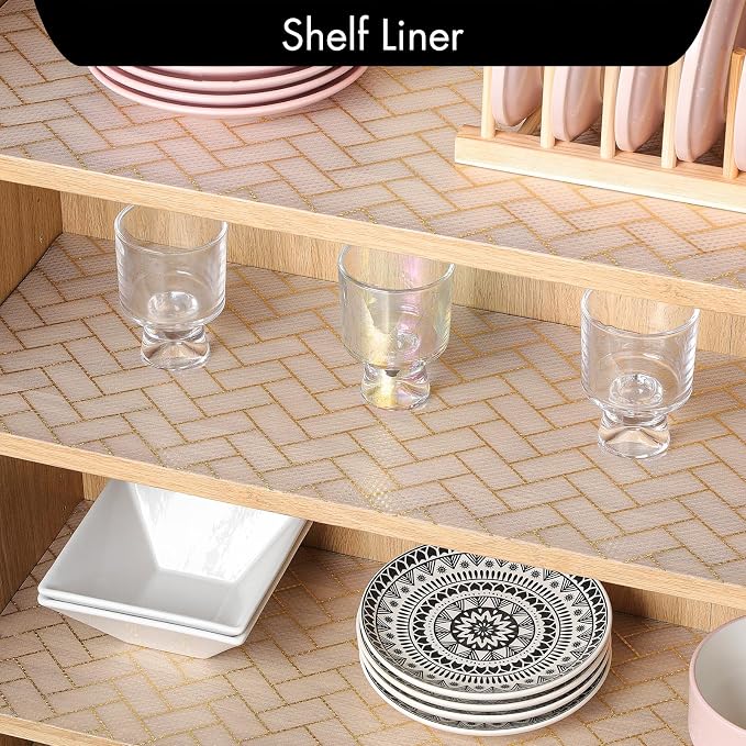 Cooyes Shelf Liner for Kitchen Cabinets – Non-Adhesive Waterproof Drawer Liner – Durable EVA Material Easy-to-Cut Shelf Paper for Refrigerator, Cupboard, Dresser with Modern Pattern - Image 3