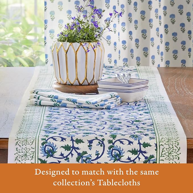 100% Blue Cotton Dinner Napkins, Set of 6, Hand Printed Moonlit Taj Design, Fair Trade, Washable Cloth Napkins for Parties & Cocktails 20x20 in - Image 5